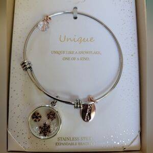 NIB Footnotes Stainless Steel Snowflake Bracelet